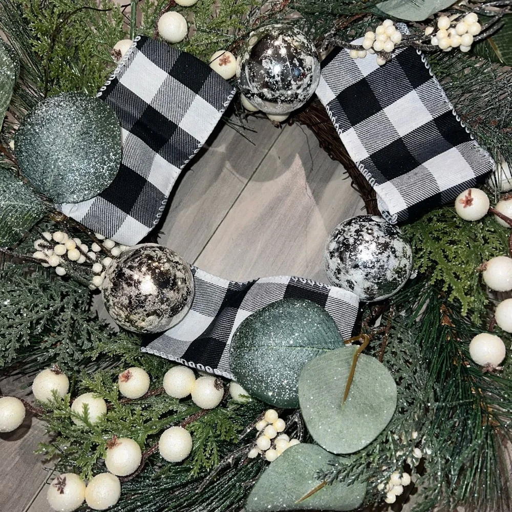 Buffalo black checkered Silver and Green Holiday Wreath
